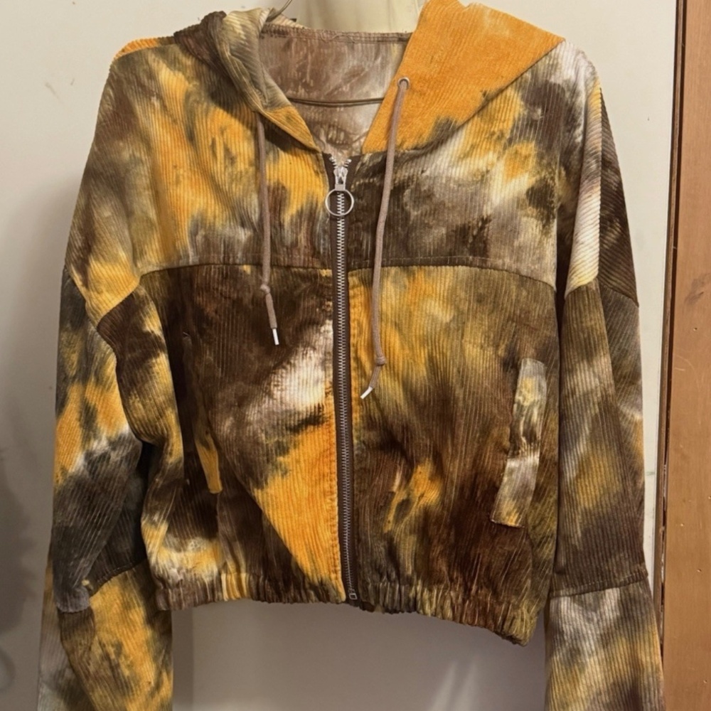White bBrown Yellow Green Jacquard Zip Up Varsity